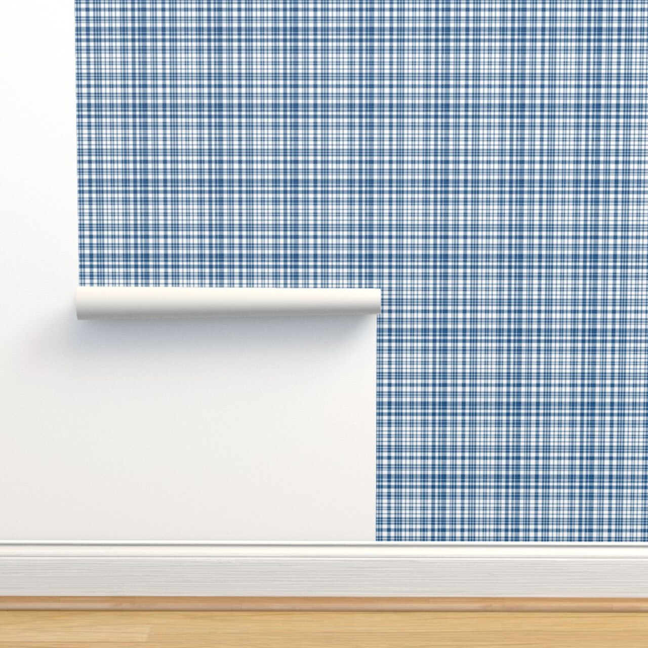 Blue Plaid Classic Highland Scottish Tartan Scotland. Cottagecore English Country French Medium Scale Custom Removable Wallpaper by Spoonflower Peel & Stick Wallpaper 2FT Wide